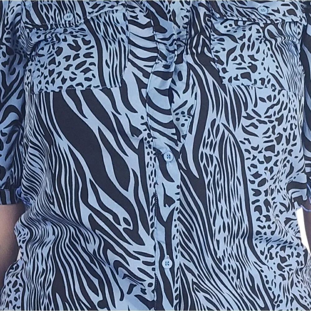 Sugar lips Blue Zebra Print 3/4 Sleevr Shirt Dress